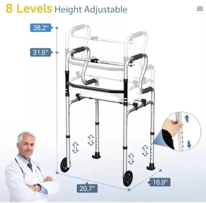 Open Box ElphGuard 4in1 Walkers for Seniors, Front Wheeled Walker, 2 Wheel Standard Walker by Selzalot