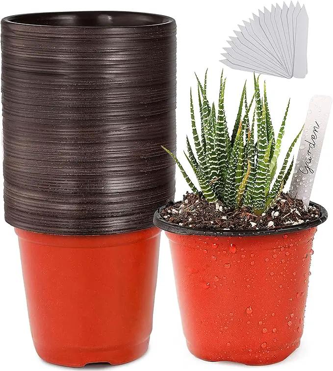 TDHDIKE Plastic Planter Nursery Pots 4" Small (50pcs Pots and 50pcs Labels) Seedlings Flower Pots Container Seed Starting Pots for Plants by GreenHaven Gardens