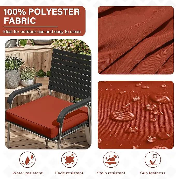 Patio Chair Cushions 17 X 16 X 3 Inch Waterproof Outdoor Seat Cushions for Patio Furniture, Outdoor Sofa Couch Pads with Ties & Handle, Set of 2, Terra Red by GreenHaven Gardens