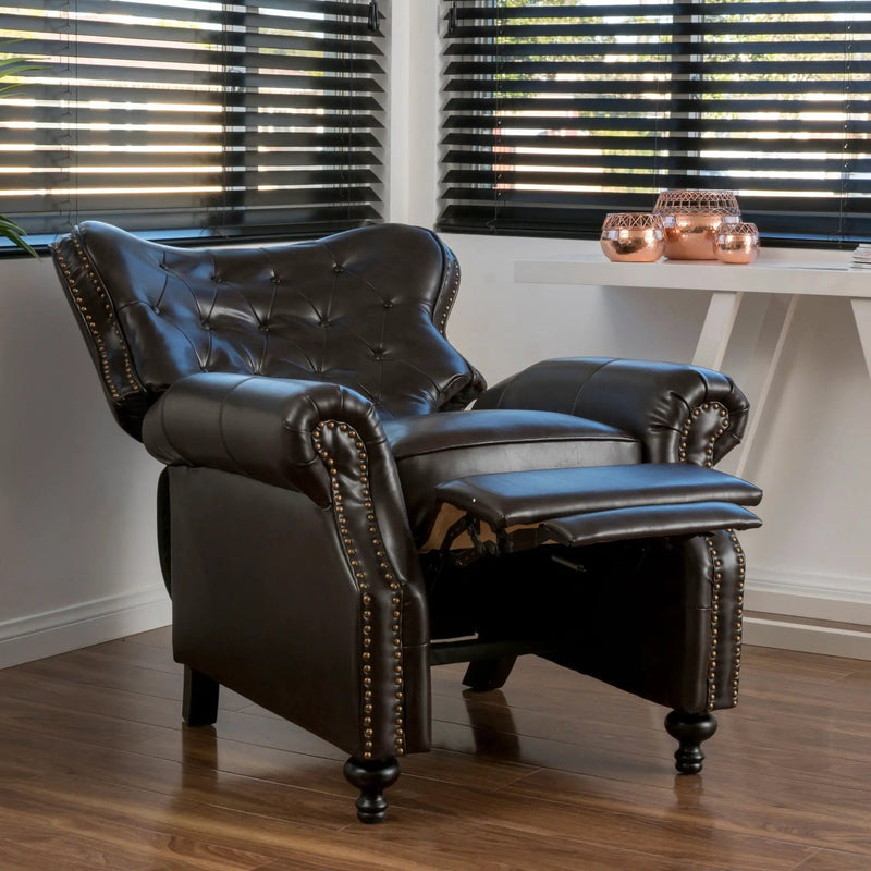 Contemporary Style Push Back Recliner With Button Tufted Stitching And Nailhead Trim by Unique Piece Furniture