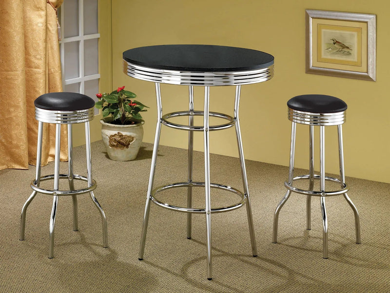 Retro Upholstered Metal Swivel Bar Stool Black (Set of 2) by Unique Piece Furniture