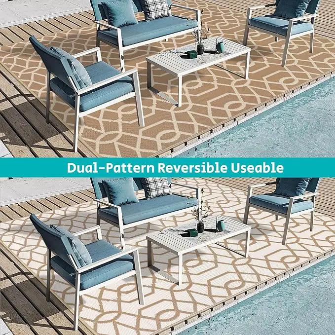HEBE Outdoor Rug Waterproof 8x10, Reversible Plastic Straw Rug RV Camping Rug, Indoor Outdoor Patio Mat Clearance, Outside Carpet for Porch,Deck,Camper,Balcony,Backyard,Picnic by GreenHaven Gardens