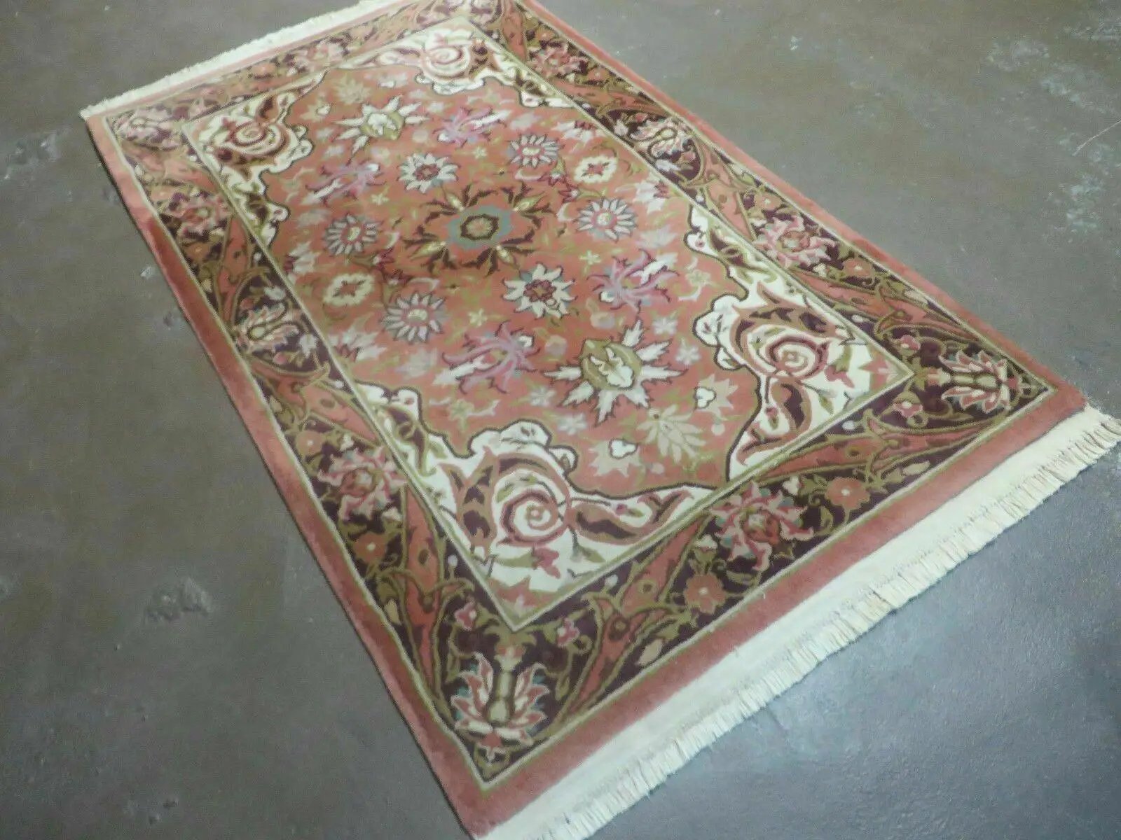 Chinese Wool Rug 3x5 Vintage Handmade Oriental Carpet Floral Medallion by Jewel Rugs