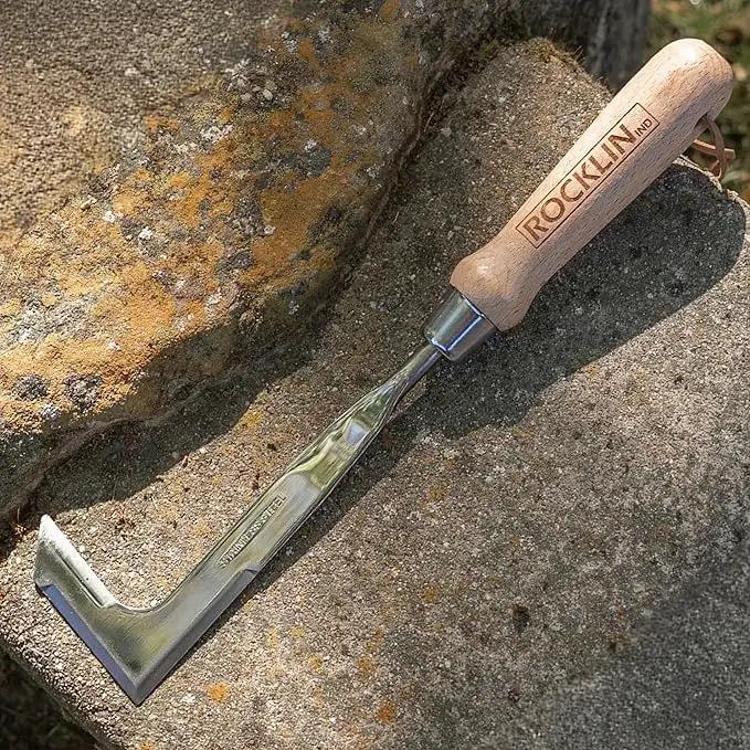 Rocklin™ Crack Weeder – 13" Stainless Steel Manual Crevice Weeding Tool with Beech Wood Handle – L-Shaped Blade for Sidewalk, Patio, and Garden Weed Removal by GreenHaven Gardens