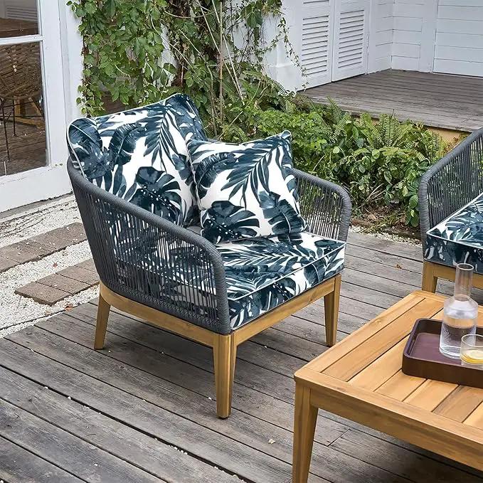 LVTXIII Outdoor Deep Seat Cushion Patio Seat and Back Cushion Set Seasonal Chair Cushion with Removable Cover and Adjustable Buckle for Home and Garden, 22"x22"x4", Palms Blue by GreenHaven Gardens