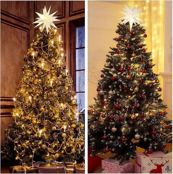 Kingdder 8 Pieces Moravian Star Light LED 3D Star Hanging Light Powered by Battery with Timer Function White Porch Lantern Holiday Decor for Indoor Outdoor Christmas Tree Balcony Courtyard (12 Inch) by GreenHaven Gardens