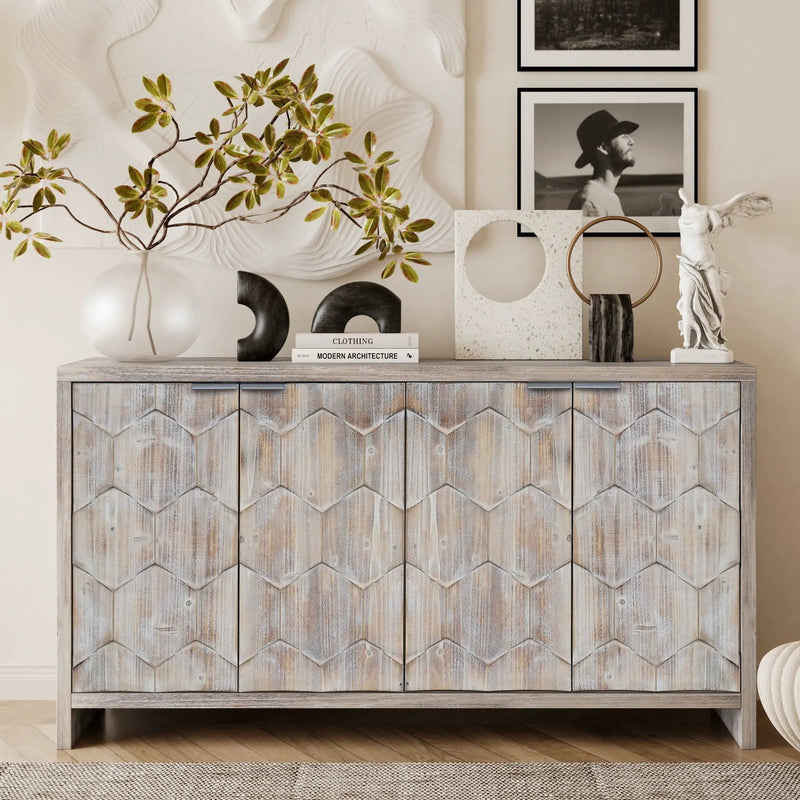 Accent Cabinet Farmhouse Style 4 Door Wooden Cabinet Sideboard Buffet Server Cabinet Storage Cabinet, For Living Room, Entryway, Hallway, Office, Kitchen And Dining Room by HouseOfZazla