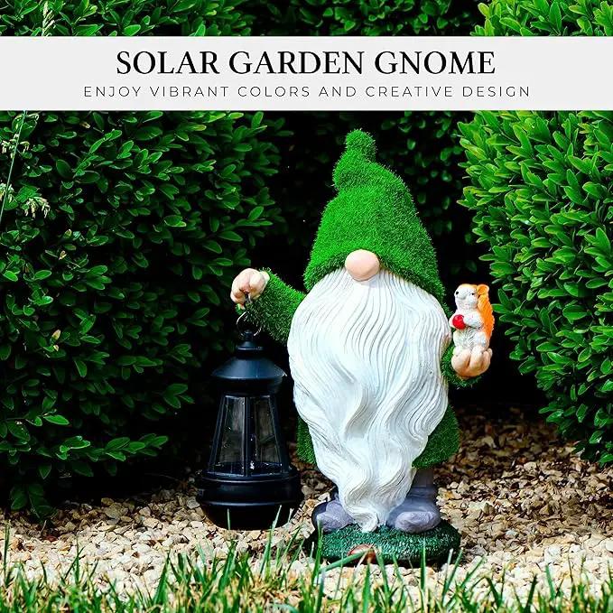 Garden Gnome with Squirrel 11.8, Gnomes with Solar Lantern, Garden Statues Outdoor Clearance, Garden Gnomes Outdoor Funny for Patio Decor, Fall Gnomes by GreenHaven Gardens