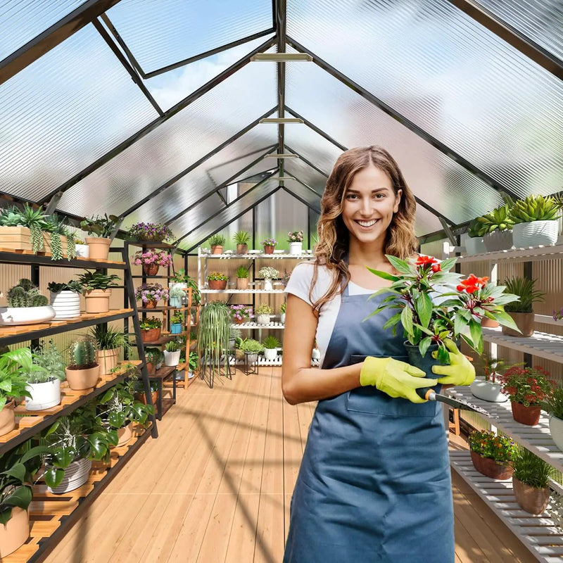 Polar Aurora 8x12 FT Greenhouse, Quick Aluminum Assembly Structure Polycarbonate Greenhouse, Walk-in Greenhouses for Outdoors with Ventilated Windows, Green Houses for Outside Backyard Garden by GreenHaven Gardens