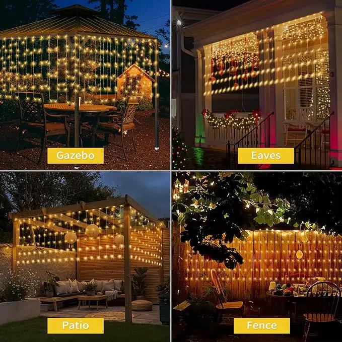 32.8 * 3.28FT Large Size Solar Curtain Lights Outdoor, 8 Modes Icicle Lights, Garden Christmas Decortions for Patio, Gazebo, Eaves, Fence, Tree, Porch (Warm White) by GreenHaven Gardens