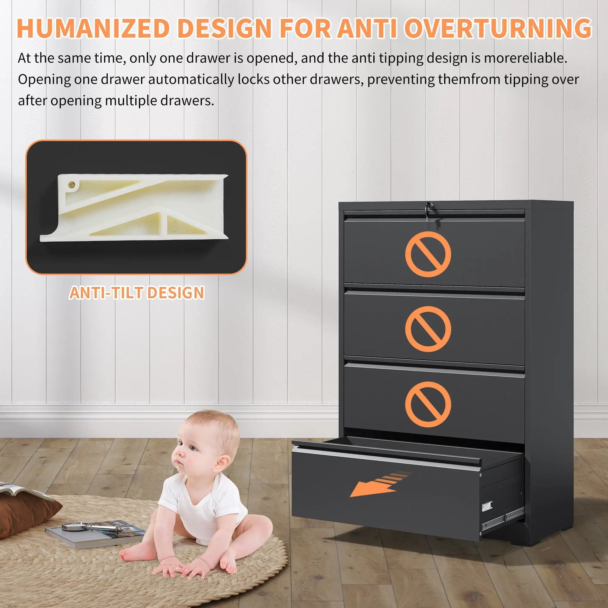 Lateral File Cabinet, Heavy Duty Filing Holds Letter/Legal/A4 Files by Unique Piece Furniture