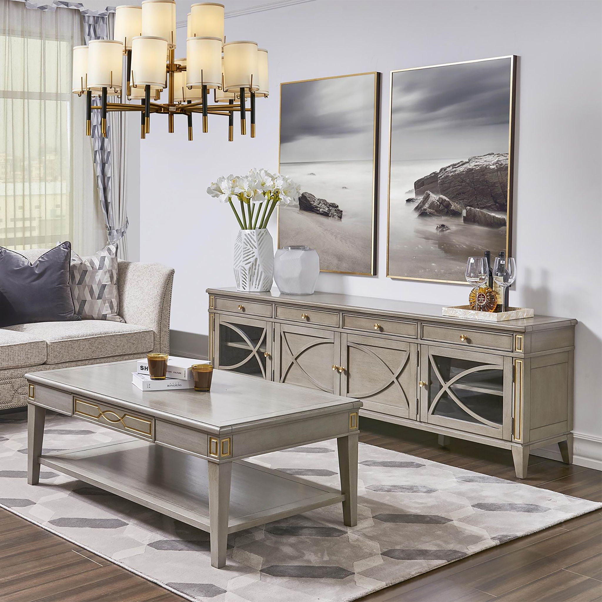 Dauphin - TV Stand Storage Display Console Table - Gray Cashmere by HouseOfZazla