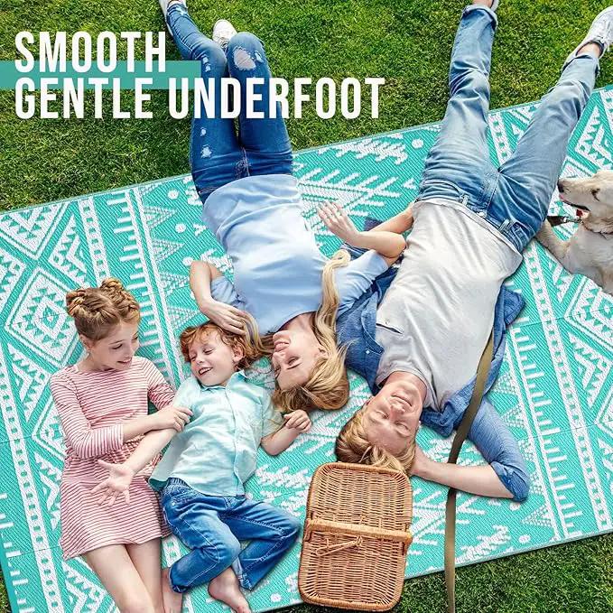 OLANLY Outdoor Rug Waterproof 9x12 ft, Reversible Outdoor Plastic Straw Rug, Boho Patio Rug, Indoor Outdoor Carpet, RV Mat Outside for Patio, Camp, Picnic, Balcony, Deck, Backyard, Turquoise & White by GreenHaven Gardens