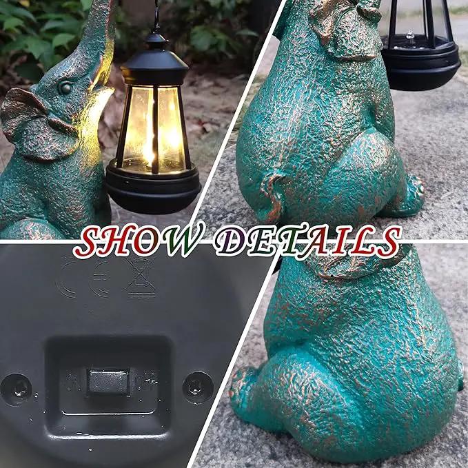 JOYBEE Garden Statues Elephant with Solar Lantern Outdoor Decor-Elephant Solar Figurines Lights Decorations for Patio Yard Lawn Ornaments-Gifts for Birthday Easter Housewarming by GreenHaven Gardens