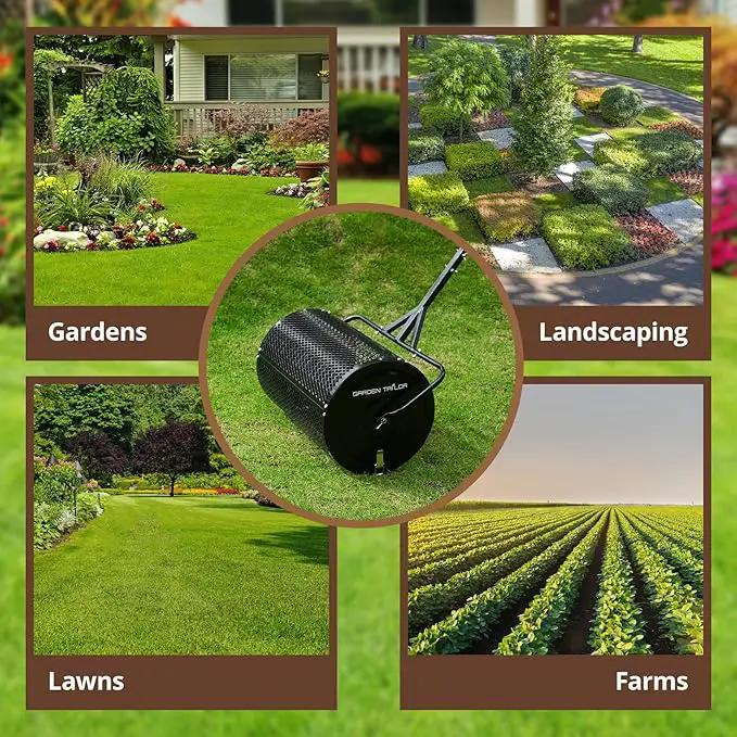 Compost Spreader 30 Inch Peat Moss Spreader with Installation Support Accessories, Metal Mesh Roller Lawn Spreader for Top Soil, Manure, Mulch, Top Dressing - Garden spreaders for lawns by GreenHaven Gardens