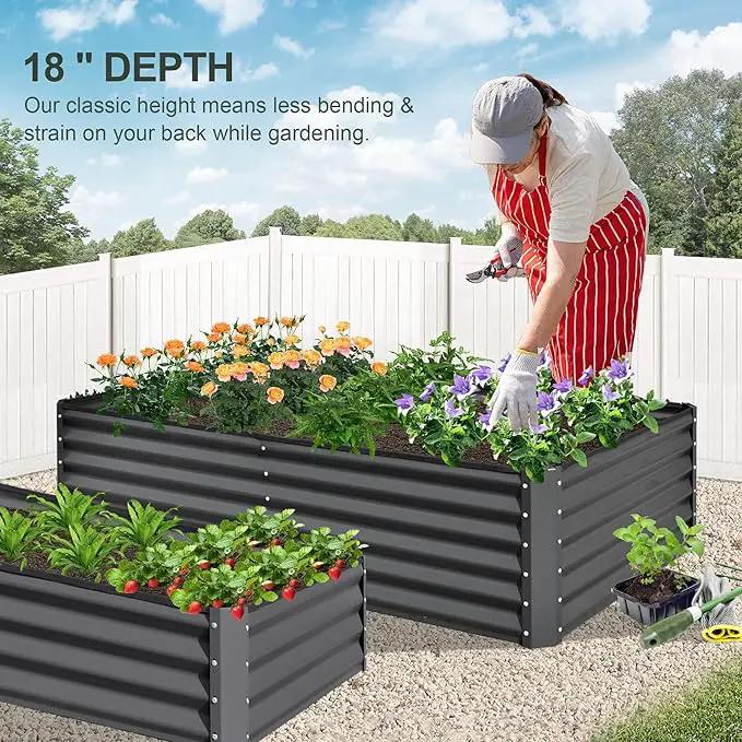 Domi Raised Garden Beds Outdoor, 8x4x1.5Ft Thickening Tall Metal Rectangular Deep Root Box Planter for Vegetables, Flowers, Herbs, and Succulents 1.5" Deep w/ 342 Gallon Capacity - Dark Gray by GreenHaven Gardens