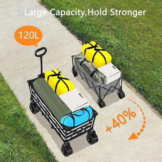 Wagons Carts Foldable with All-Terrain Big Wheels 400 LBS, Heavy Duty Collapsible Utility Wagon Cart, Folding Grocery Cart for Beach, Camping, Sports, Shopping, Garden and Fishing-Black Stripe by GreenHaven Gardens