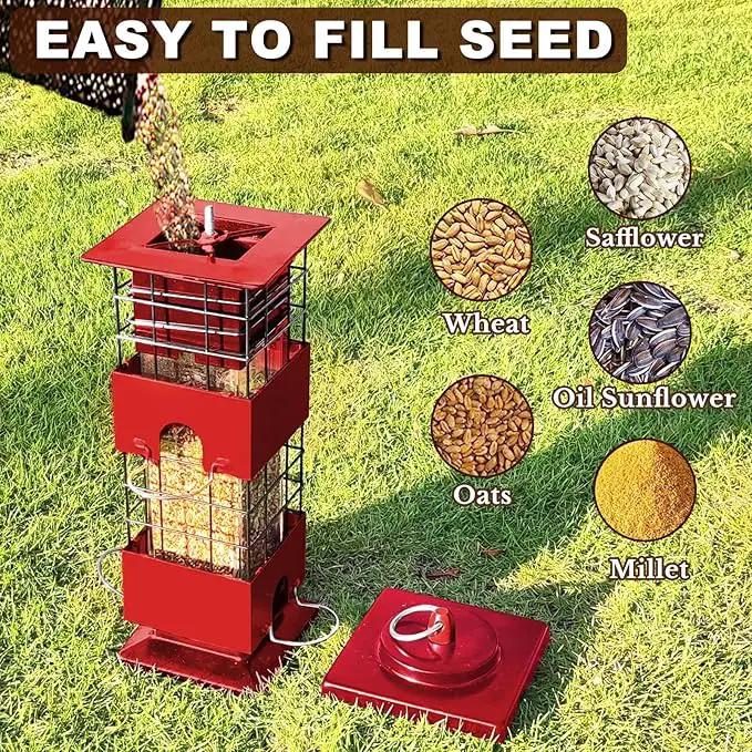Squirrel Proof Bird Feeder, 3LBS Large Capacity Hanging Bird Feeders for Outdoors, Weight-Activated Perches Metal Anti-Squirrel Birdfeeder for Blue Jay, Cardinal, Outside (Red) by GreenHaven Gardens