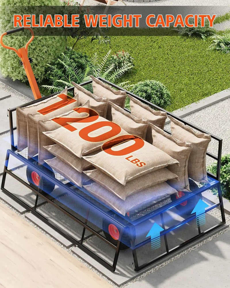 Heavy Duty Steel Garden Cart, 1200 LBS Capacity 3 in 1 Pullable Garden Wagon with 13" Wheels, for Gardening Soil, Tools, and Plant Transport by GreenHaven Gardens