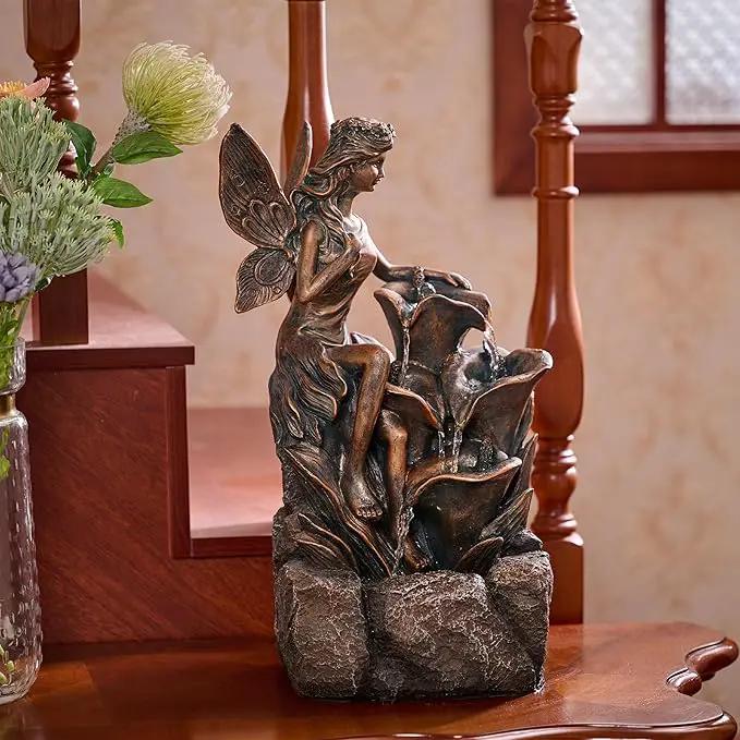 TERESA'S COLLECTIONS Water Fountain Outdoor Fairy Garden Statues with LED Lights and Pump, Large Floor Waterfall Backyard Water Fountains Porch Living Room Home Decor, Housewarming Gifts for Mom 19.3" by GreenHaven Gardens