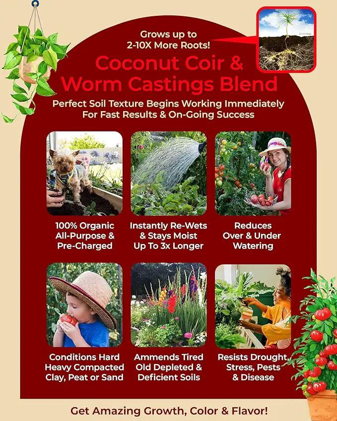 Compressed Organic Potting Soil for Garden, Plants & Vegetables - Expands 4x When Mixed with Water - Indoor or Outdoor Use - Plant Food Mix Derived from Natural Coconut Coir & Worm Castings Fertilizer by GreenHaven Gardens