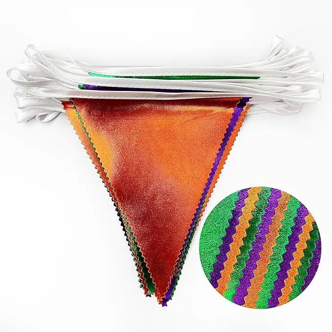 Halloween Party Decorations Metallic Fabric Green Orange Purple Triangle Pennant Banner Flag Bunting for Trick or Treat Spooky Hey Boo Happy Halloween Holiday Birthday Baby Shower Party Supplies by GreenHaven Gardens