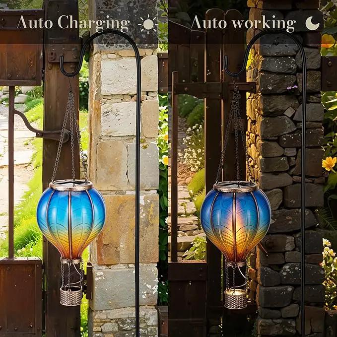 TERESA'S COLLECTIONS 2 Pack Hanging Solar Lantern Outdoor Garden Decor for Valentine,Waterproof Plastic Hot Air Balloon Blue Flickering Flame Effect Lantern for Yard Tree,Gift for Mom,18" by GreenHaven Gardens