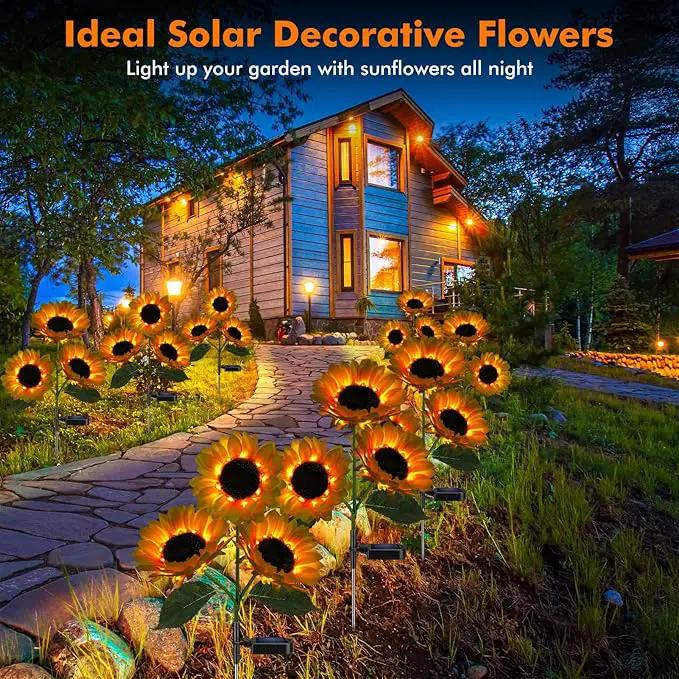 Solar Sunflower Lights, 800mA Solar Garden Light with Real Looking Flowers Outdoor Waterproof Solar Stake Lights for Back Yard, Flower Bed, Pathway, Patio, Porch, Spring Decoration (2 Pack) by GreenHaven Gardens