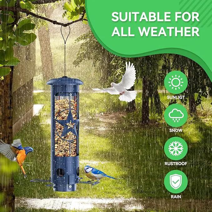 Squirrel Proof Bird Feeders for Outdoors Hanging, Metal Squirrel Proof Bird Feeder with Gravity Protection, 3LB Large Capacity Wild Bird Feeders for Outside Finch, Cardinal, Blue Jay (Blue) by GreenHaven Gardens