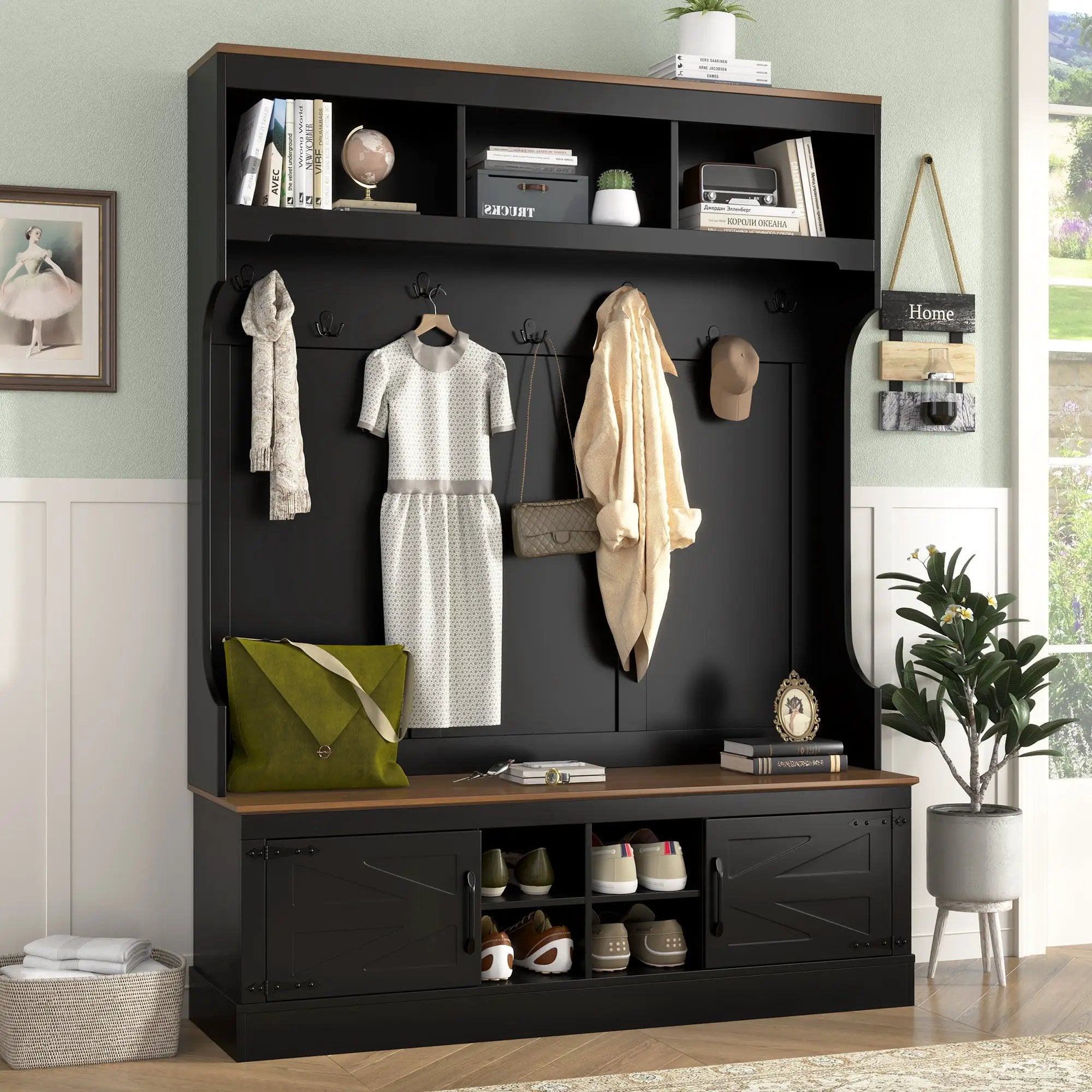 Vibe Haus 71''H Farmhouse Hall Tree with Bench and Shoe Storage by HouseOfZazla