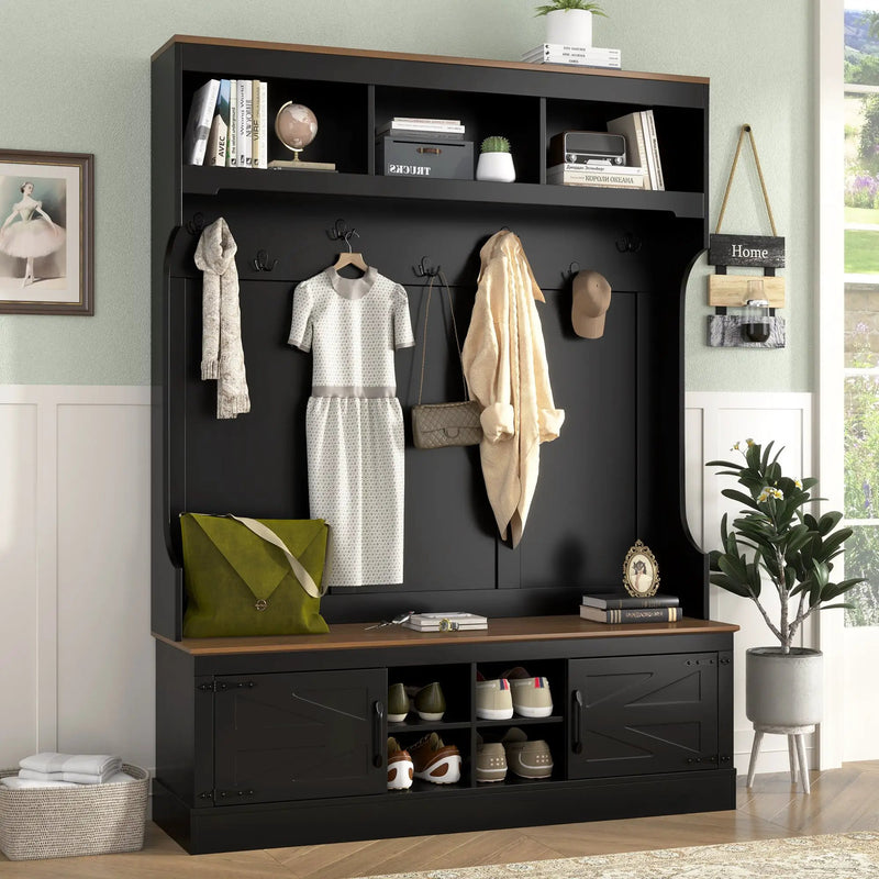 Vibe Haus 71''H Farmhouse Hall Tree with Bench and Shoe Storage by HouseOfZazla