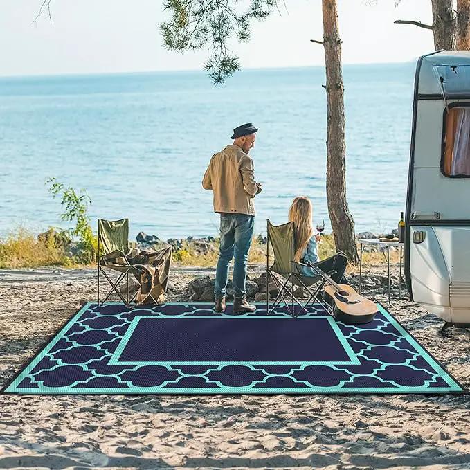 GENIMO 8 ' x 10 ' Outdoor Rug for Patio, Waterproof Indoor Outdoor Plastic Straw Rugs Carpet, Reversible Outside Area Mat for Camping, Balcony Porch, Deck, Picnic, Beach Navy Blue & Jade Green by GreenHaven Gardens