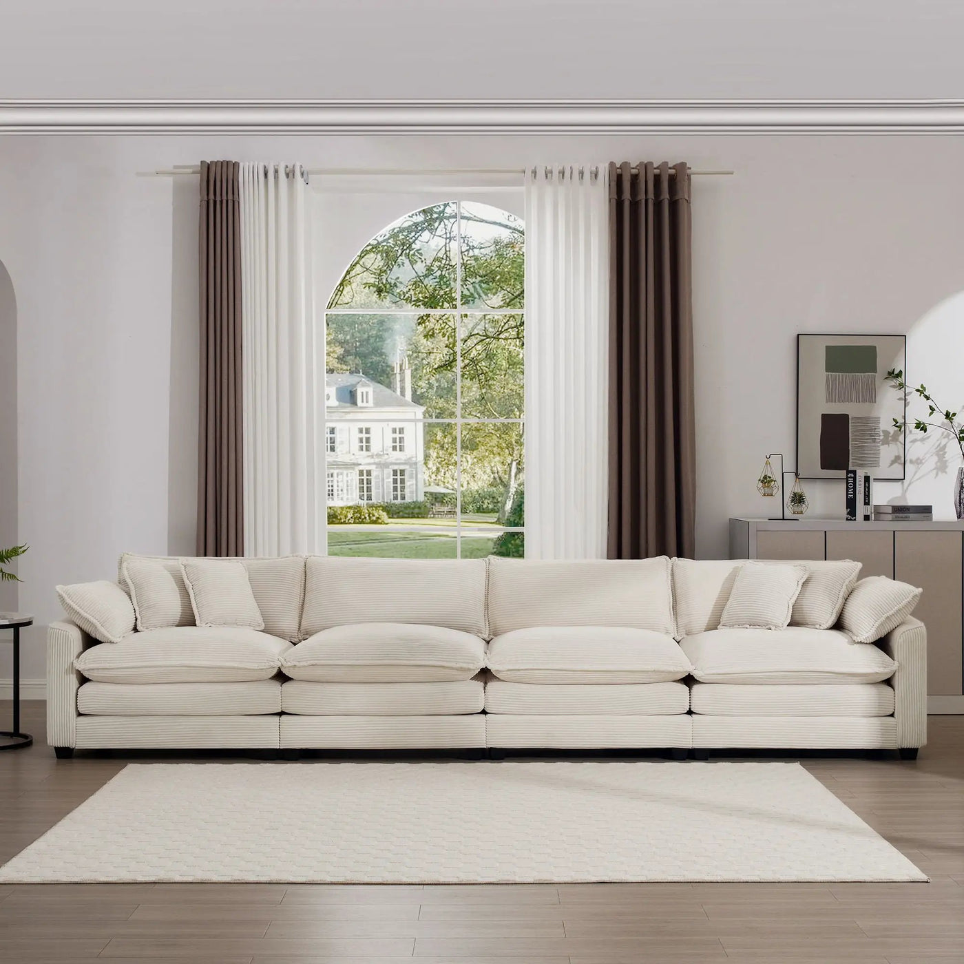Modern Upholstered 4 Seater Fabric Sofa With Arm And Throw Pillows by Unique Piece Furniture