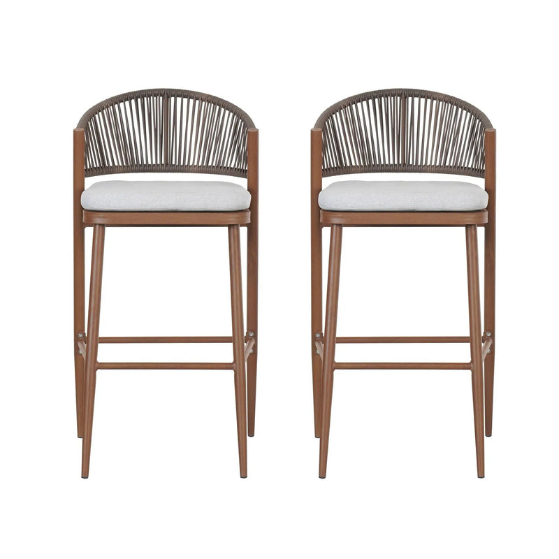 Outdoor Bar Height Metal Frame Counter Stools with Scallop-Shaped Backrest & Water-Resistant Cushions by HouseOfZazla