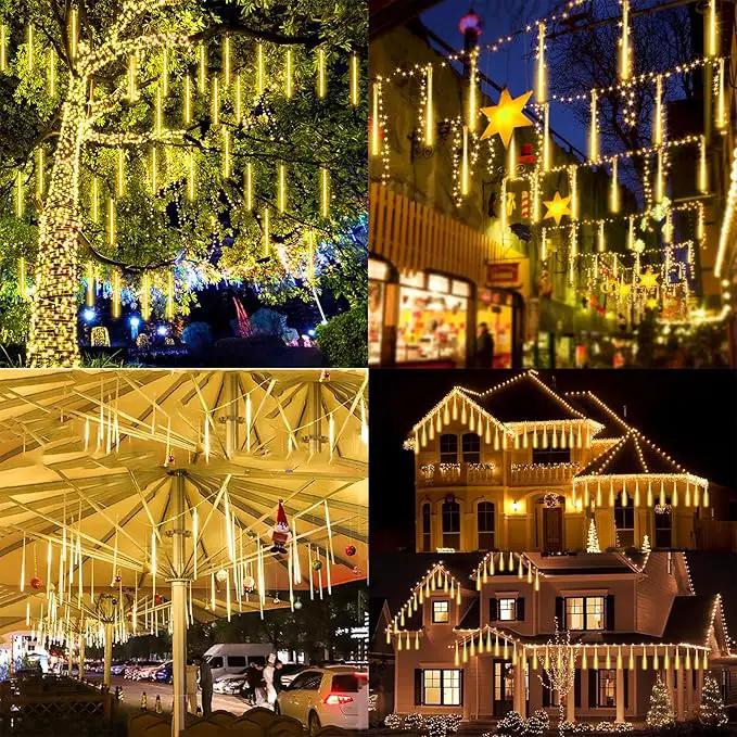 YIQU 2-Pack Extendable Meteor Shower Christmas Lights - 16 Tubes, 384 Led Icicle Lights Perfect for Outdoor, Patio Decorations (Warm White) by GreenHaven Gardens