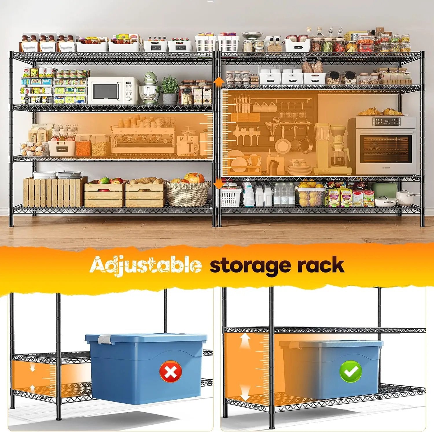 REIBII 2560LBS Storage Shelves 55.5"W Metal Shelving Unit 4 Tier Wire Shelving Commercial Adjustable Garage Shelving Heavy Duty for Storage Rack for Pantry, Garage, Kitchen, 55.5"W x 18"D x 55.5"H by GreenHaven Gardens