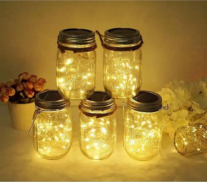 Solar Mason Jar Lid Lights, 10 Pack 30 LED Waterproof Firefly Fairy Lights with Hangers(No Jars), Outdoor Starry String Lights for Patio Yard Garden Wedding Lantern Decor (Warm White) by GreenHaven Gardens