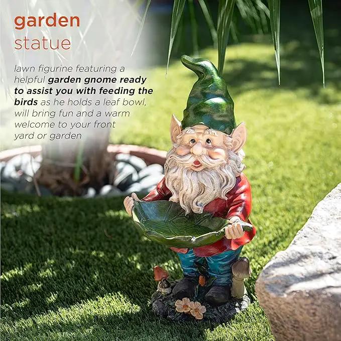 Alpine Corporation 16" Tall Outdoor Garden Gnome and Bird Feeder Yard Statue Decoration by GreenHaven Gardens