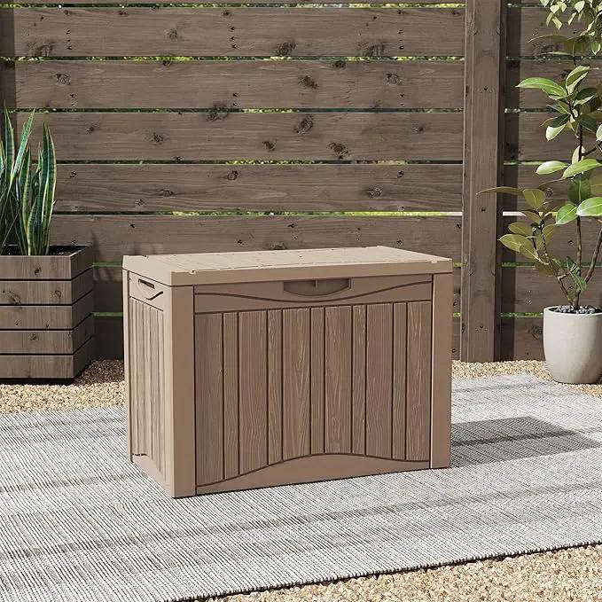 50 Gallon Lockable Resin Deck Box, Waterproof & UV-Resistant Outdoor Storage Box for Outdoor Cushion Storage, Garden Tools & Pool Accessories Storage, Gray by GreenHaven Gardens