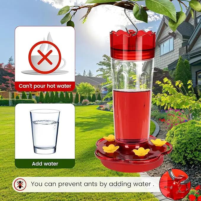 Plastic Hummingbird Feeders for Outdoors Hanging Ant and Bee Proof, 1 Pack 15 Ounces Red Hummingbird Feeder with 5 Feeding Ports and Perches, Built-in Ant Moat, Outside Garden Décor (Plastic, 1) by GreenHaven Gardens
