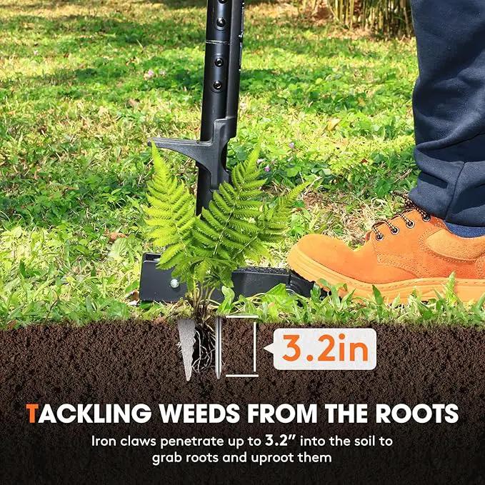 4-Claw Weed Puller Tool, 42" Stand Up Gardening Hand Weeding Tool, Upgraded Iron Claw Garden Weeder with D-Handle, Root Weeder Tool with Weed-Eject Design - Standing up Mowing is Easier by GreenHaven Gardens