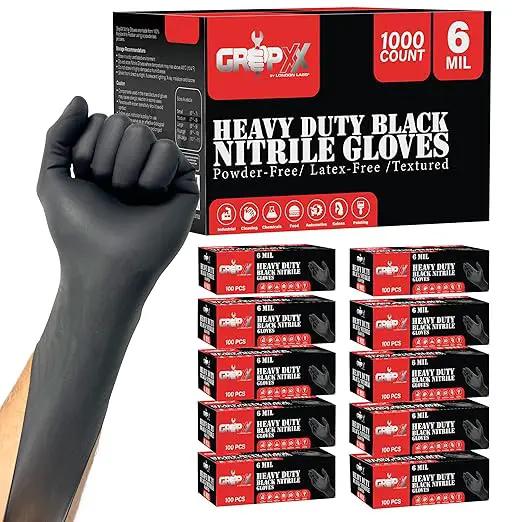Heavy Duty 6 Mil Black Nitrile Gloves - Disposable, Latex & Powder Free | Mechanic, Food Prep & Tattoo | Rubber Gloves for Cooking, Cleaning & Household |Bulk Case of (1000) by GreenHaven Gardens