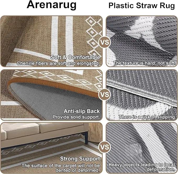 Outdoor Patio Rug, Outside Rectangular Carpet, Moroccan Geometric Rugs, Washable Large Indoor Outdoor Rug Mats for RV, Picnic, Backyard, Deck, Balcony, Porch, Beach 5'x8' by GreenHaven Gardens