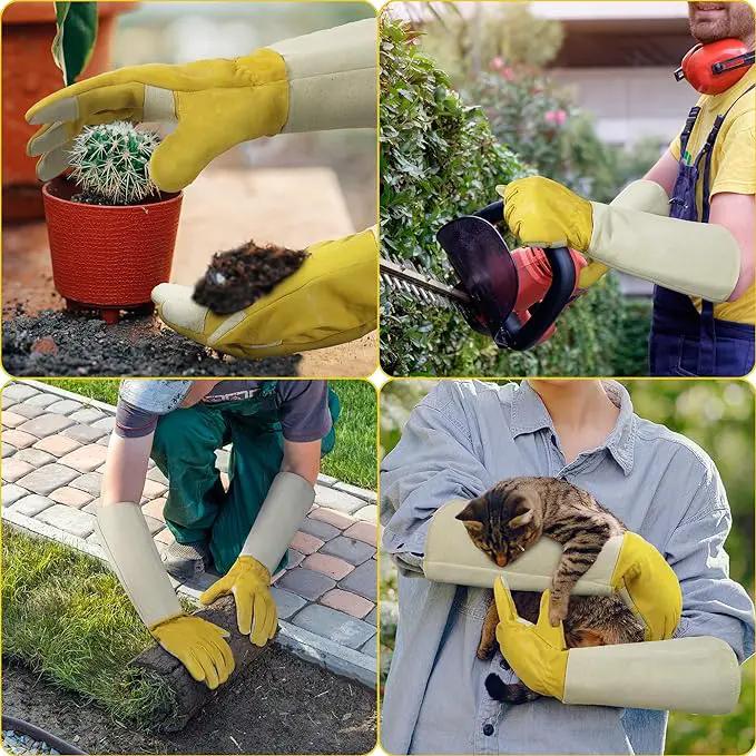 HANDLANDY Rose Pruning Gardening Gloves for Men Women, Thorn Proof Forearm Protection Leather Garden Gloves, Gardening Gifts for Gardeners (Yellow- goatskin, Medium (Pack of 1)) by GreenHaven Gardens