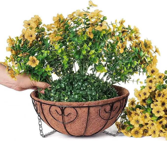 Artificial Fake Fall Hanging Mums Plants Flowers Basket for Outdoor, Autumn Faux Silk Yellow Daisy in Hang Planter Look Real UV Resistant for Porch Home Patio Balcony Yard Decor by GreenHaven Gardens