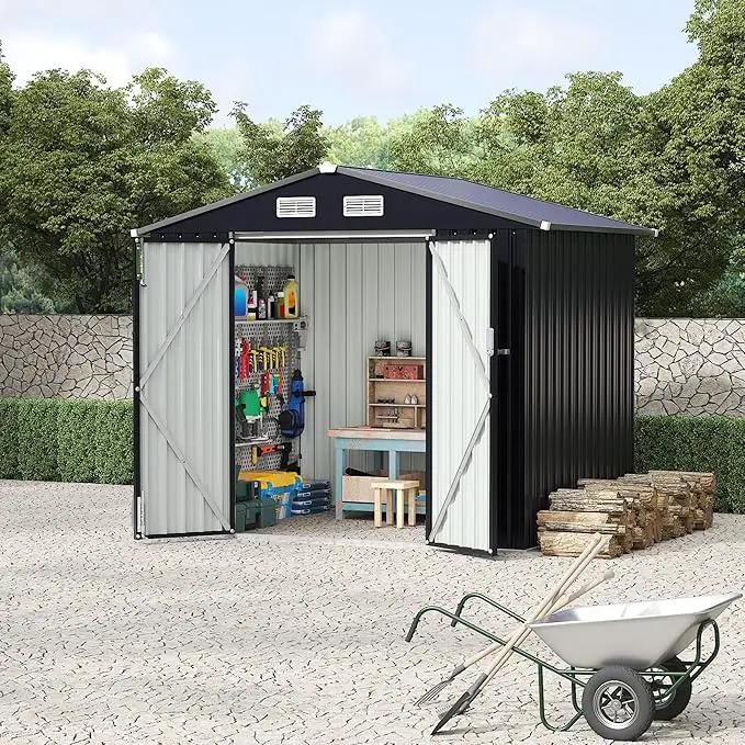 6x8 FT Metal Storage Sheds Outdoor with Floor, Metal Yard Sheds Garden Shed Kit, MetalTool Shed with Lockable Door, Metals UtilitySheds Buildings with Air Vent for Backyard Garden Patio Lawn by GreenHaven Gardens
