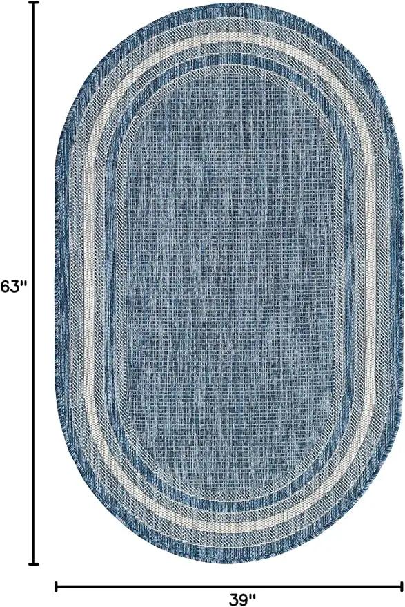 Unique Loom Outdoor Border Collection Area Rug - Soft Border (3' 3" x 5' 3" Oval, Blue/ Ivory) by GreenHaven Gardens
