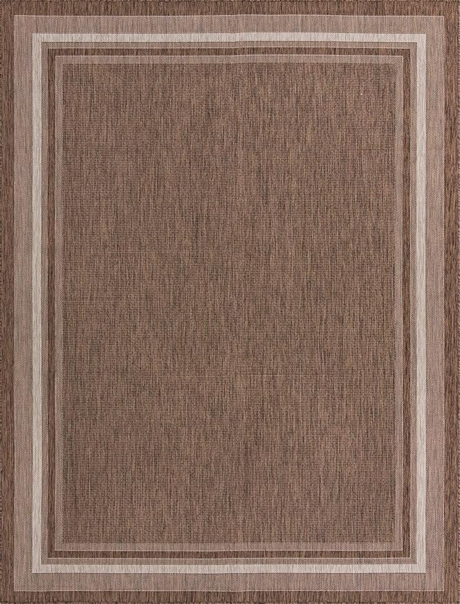 Unique Loom Outdoor Border Collection Area Rug - Soft Border (9' x 12' Rectangle, Brown/ Ivory) by GreenHaven Gardens