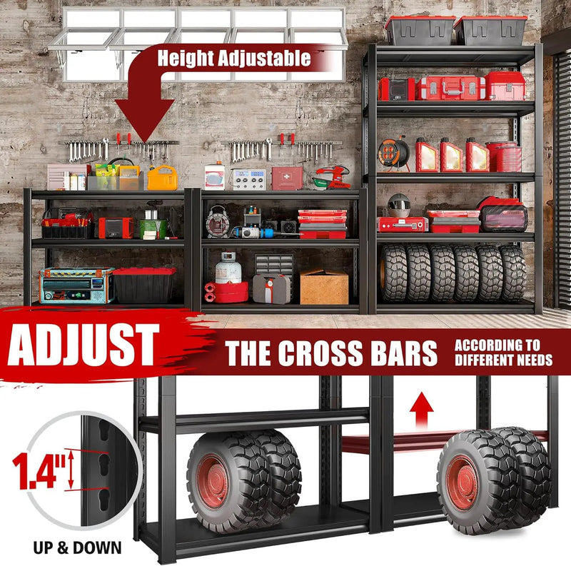 Raybee Storage Shelves 2000LBS Garage Shelving Heavy Duty, 5-Tier Adjustable Garage Shelves, Metal Shelving for Garage, Basement, Warehouse, Pantry, 72" H x 31.5" W x 16.5" D, 2PC, Black by GreenHaven Gardens