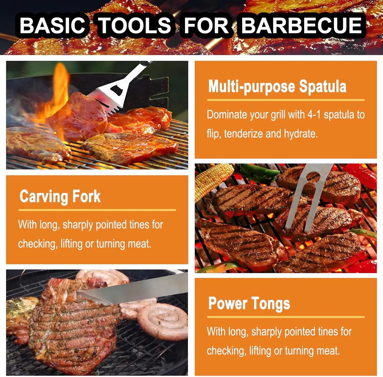 grilljoy 24PCS BBQ Grill Tools Set with Meat Thermometer and Injector - Extra Thick Stainless Steel Fork, Spatula& Tongs - Complete BBQ Accessories in Aluminum Case - Perfect Grill Gifts for Men Grey by GreenHaven Gardens